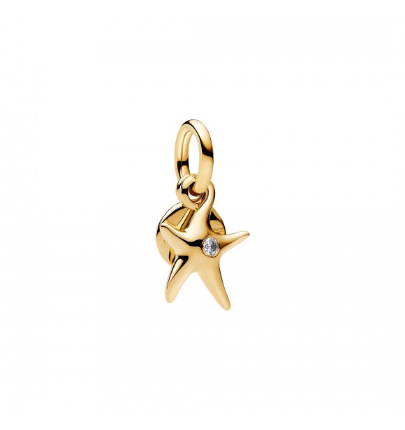 PANDORA 763892C01 Starfish 14k gold-plated double dangle with clear cubic zirconia