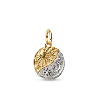PANDORA Sun and moon sterling silver and 14k gold-plated medallion with clear cubic zirconia