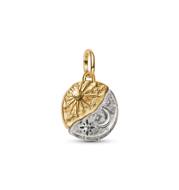 PANDORA Sun and moon sterling silver and 14k gold-plated medallion with clear cubic zirconia