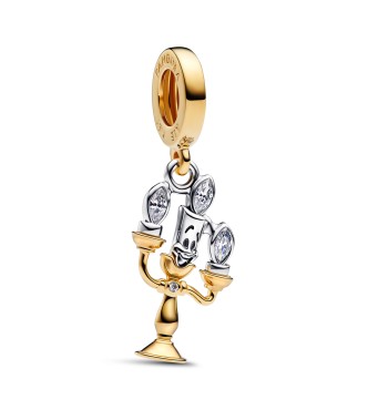 763985C01 Disney Lumiere sterling silver and 14k gold-plated dangle with clear cubic zirconia