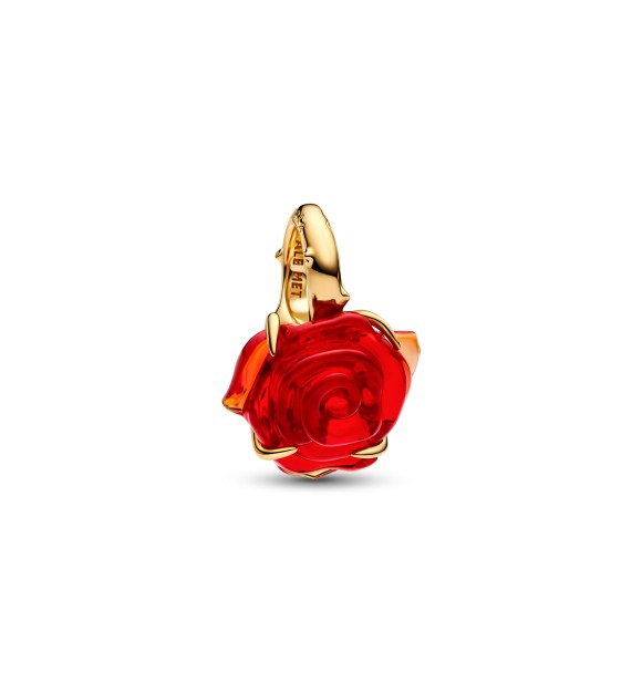 764018C01 Disney Beauty and The Beast rose 14k gold-plated dangle with red Murano glass