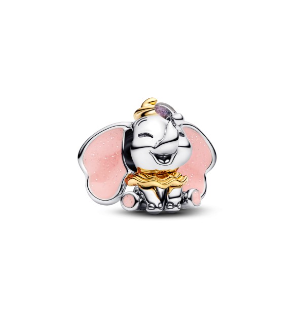 PANDORA Disney Dumbo sterling silver and 14k gold-plated charm with glittery pink and purple enamel