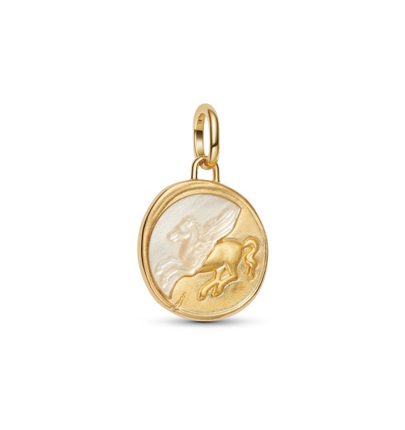 PANDORA Pegasus sterling silver and 14k gold-plated medallion with golden white bioresin man-made mother of pearl