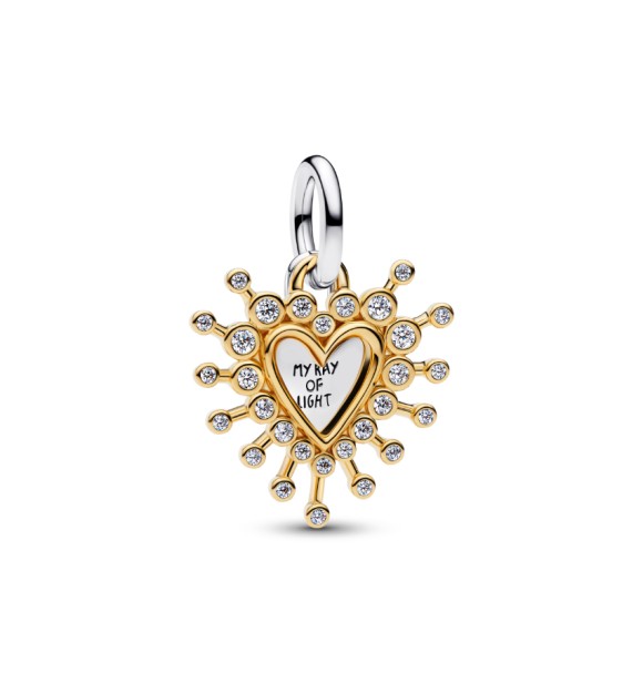 PANDORA 764141C01 Colgante doble de corazón en plata de ley y baño de oro de 14k con circonitas cúbicas transparentes