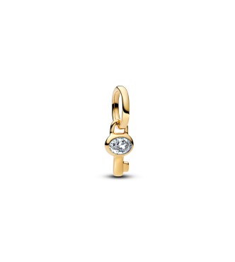 PANDORA 764339C01 Key 14k gold-plated mini dangle with clear cubic zirconia