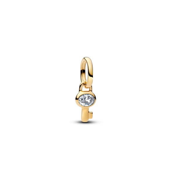 PANDORA 764339C01 Key 14k gold-plated mini dangle with clear cubic zirconia