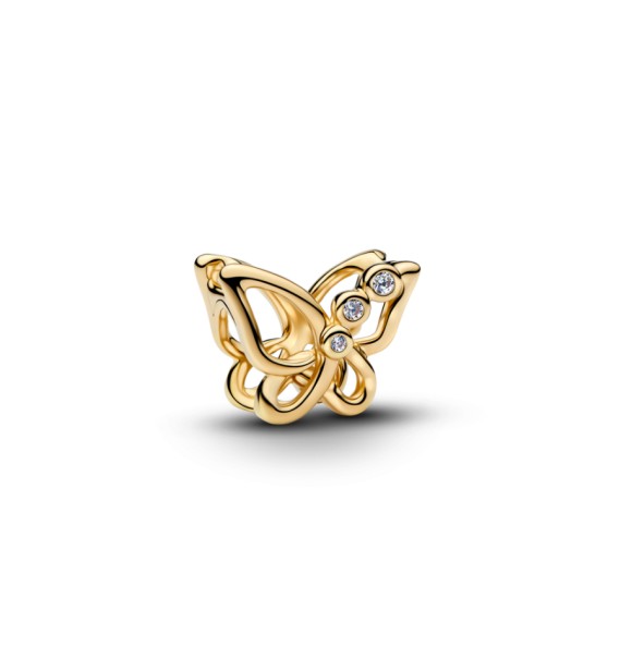 PANDORA 764369C01 Charm de mariposa bañado en oro de 14k con circonitas cúbicas transparentes