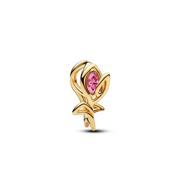 PANDORA 764555C01 Charm de tulipán bañado en oro de 14k con elegante circonita cúbica rosa