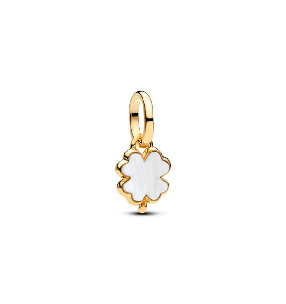 PANDORA 764564C01 Mini colgante de trébol,
 bañado en oro de 14 k, con una exclusiva mezcla de metales y nácar sintético de biorresina blanca.