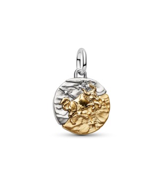 PANDORA 764986C01 Taurus sterling silver and 14k gold-plated medallion with clear cubic zirconia
