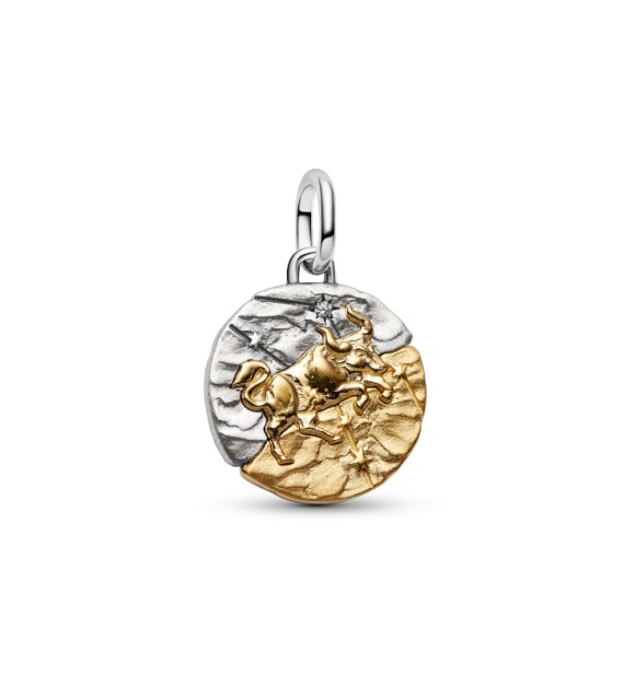 PANDORA 764986C01 Taurus sterling silver and 14k gold-plated medallion with clear cubic zirconia