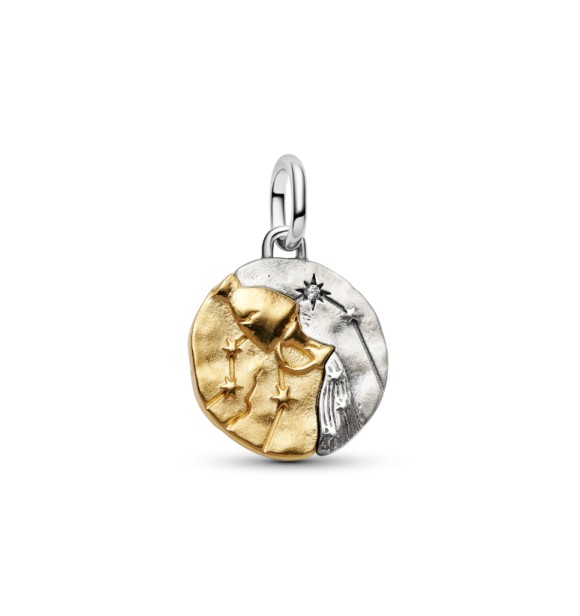 PANDORA 764990C01 Aquarius sterling silver and 14k gold-plated medallion with clear cubic zirconia
