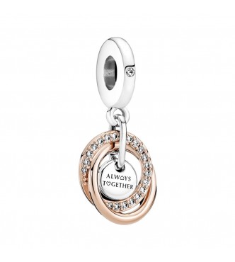 Charm Colgante en plata de primera ley y con un recubrimiento electrolítico en oro rosa de segunda ley de 14k Círculo Familiar Siempre adornado con circonitas cúbicas transparentes de talla brillante y grabado