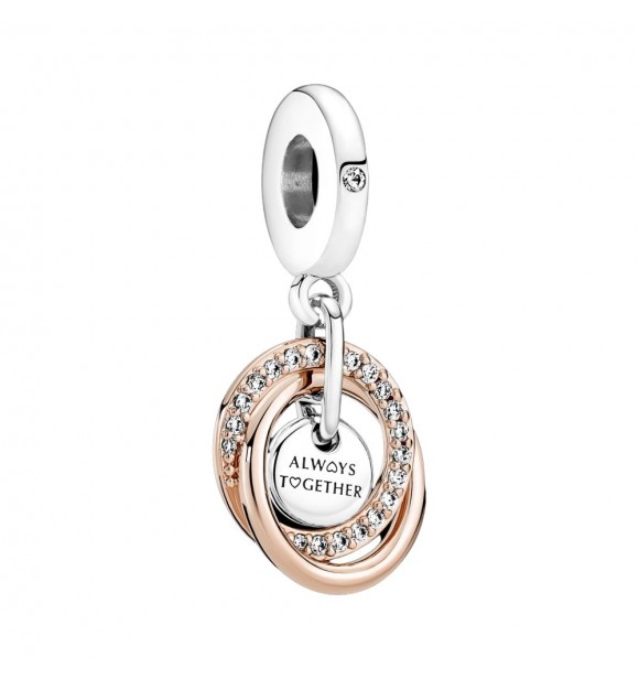 Charm Colgante en plata de primera ley y con un recubrimiento electrolítico en oro rosa de segunda ley de 14k Círculo Familiar Siempre adornado con circonitas cúbicas transparentes de talla brillante y grabado