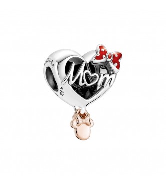 Charm en plata de primera ley y con un recubrimiento electrolítico en oro rosa de segunda ley de 14k Corazón Mamá Minnie Mouse de Disney adornado con esmalte rojo y texto