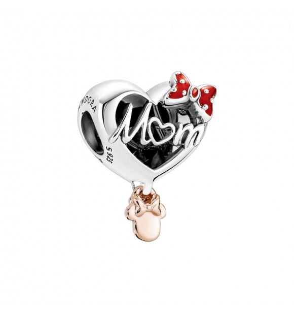 Charm en plata de primera ley y con un recubrimiento electrolítico en oro rosa de segunda ley de 14k Corazón Mamá Minnie Mouse de Disney adornado con esmalte rojo y texto