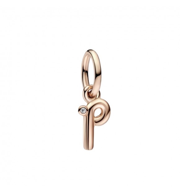 Letter p 14k rose gold-plated dangle with clear cubic zirconia