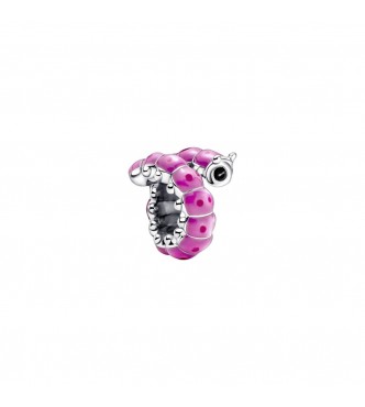 PANDORA 790762C01 Caterpillar sterling silver charm with black crystal,
 pink and dark pink enamel