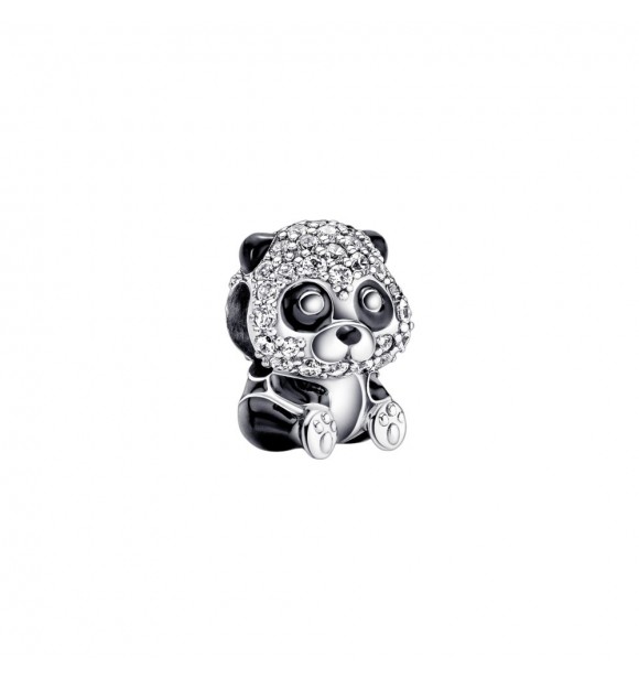 PANDORA 790771C01 Panda sterling silver charm with clear cubic zirconia and black enamel