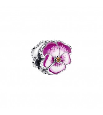 PANDORA 790777C01 Pansy sterling silver charm with clear cubic zirconia,
 burnt orange crystal, shaded pink and white enamel