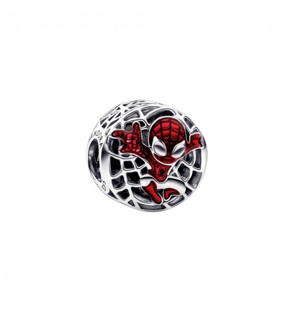 PANDORA 792350C01 Charm Spider-Man de Marvel en plata de primera ley con esmalte negro y rojo transparente