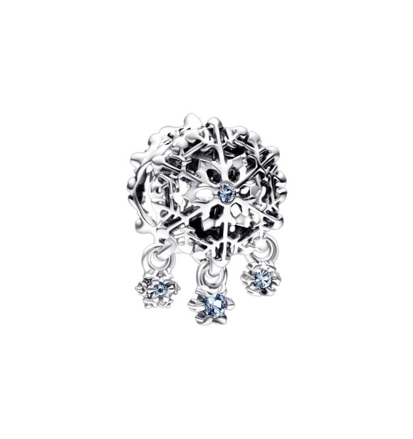 792367C01 Snowflake sterling silver charm with bleached aqua blue crystal and icy blue crystal