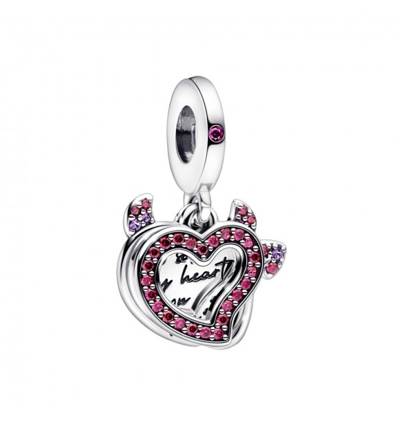 Devil heart sterling silver dangle with red cubic zirconia and royal purple crystal