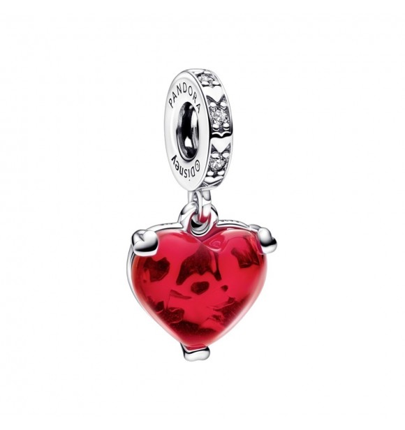 Disney Mickey and Minnie sterling silver dangle with clear cubic zirconia and red Murano glass