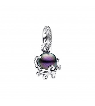 PANDORA 792684C01 Colgante pulpo Disney La Sirenita de plata de primera ley con perla artificial lacada en violeta y circonita cúbica transparente
