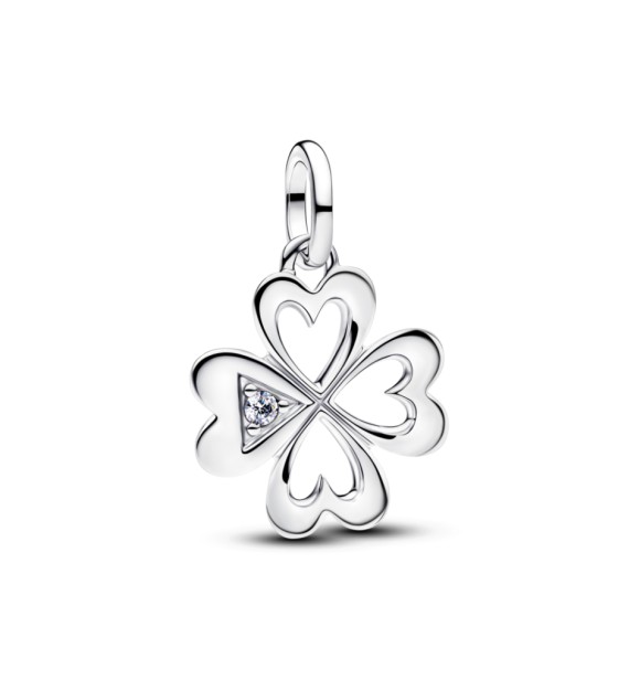 PANDORA 793034C01 Medallón de plata de ley con trébol y circonitas cúbicas transparentes