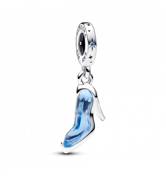 PANDORA 793071C01 Zapato de Cenicienta de Disney colgante de plata de primera ley con elegante circonita cúbica azul claro y cristal azul para siempre