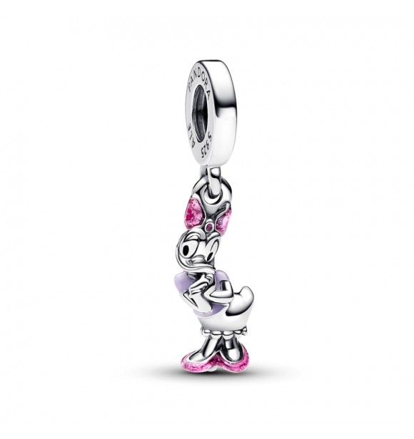 PANDORA 793249C01 Colgante de plata de ley de Disney Daisy Duck con esmalte holográfico rosa,
 morado y negro