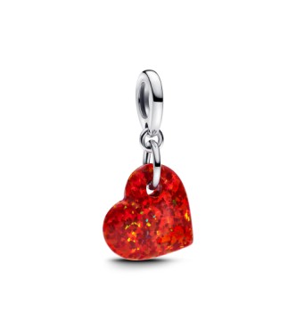 793348C01 Heart sterling silver dangle with red lab-created opal