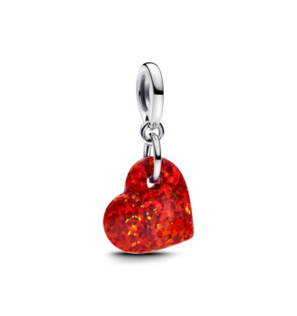 793348C01 Heart sterling silver dangle with red lab-created opal
