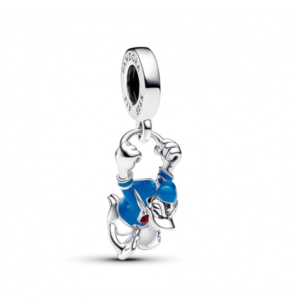 PANDORA 793358C01 Colgante de plata de ley del Pato Donald de Disney con esmalte holográfico rojo y azul