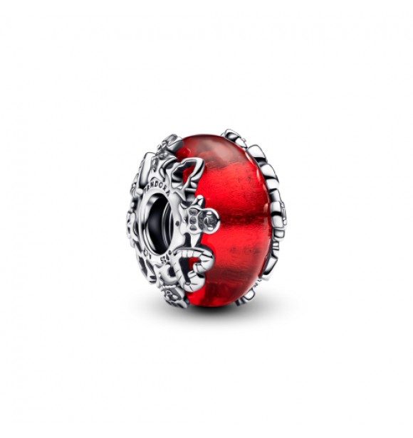 Charm de plata de ley con motivos navideños con cristal de Murano rojo y lámina dorada