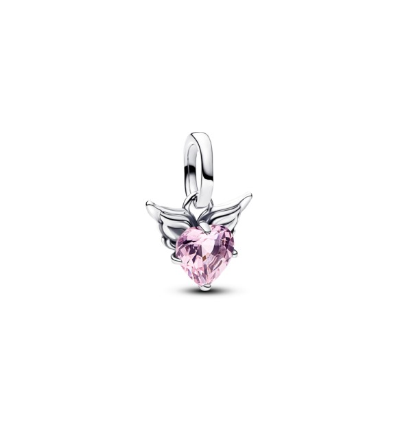 PANDORA 793626C02 Winged heart sterling silver mini dangle with orchid pink crystal