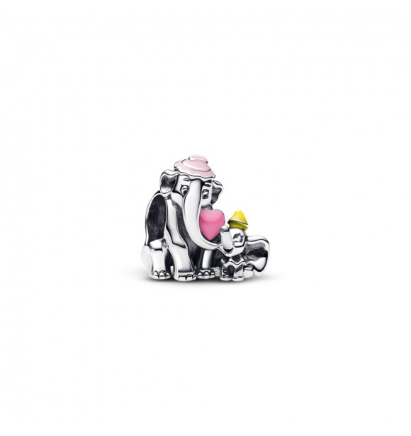 PANDORA 793751C01 Charm de plata de ley de Disney Dumbo y Mamá con esmalte rosa y amarillo