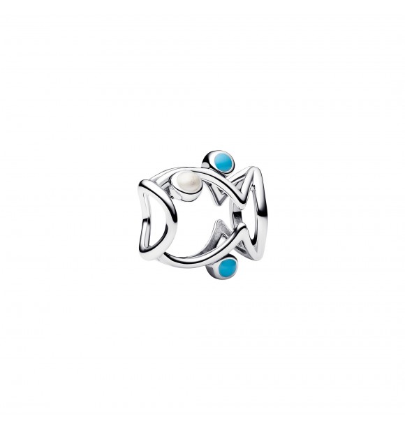 PANDORA 793819C01 Fish sterling silver charm with shimmering white and turquoise enamel
