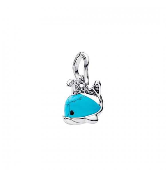 PANDORA 793822C01 Whale sterling silver dangle with clear cubic zirconia,
 imitation turquoise and black enamel