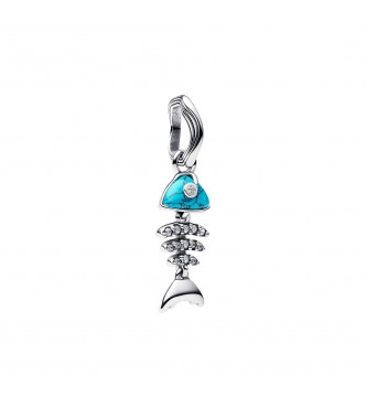 PANDORA 793894C01 Fishbone sterling silver dangle with clear cubic zirconia and imitation turquoise