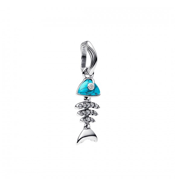 PANDORA 793894C01 Fishbone sterling silver dangle with clear cubic zirconia and imitation turquoise