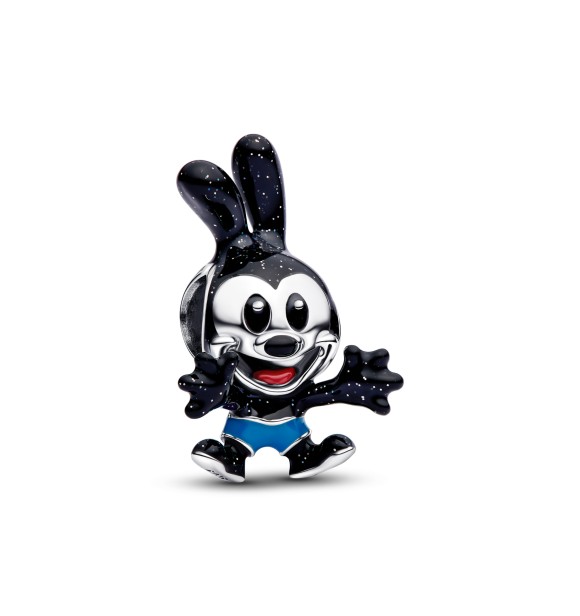 PANDORA Disney Oswald sterling silver charm with red,
 blue and glittery black enamel