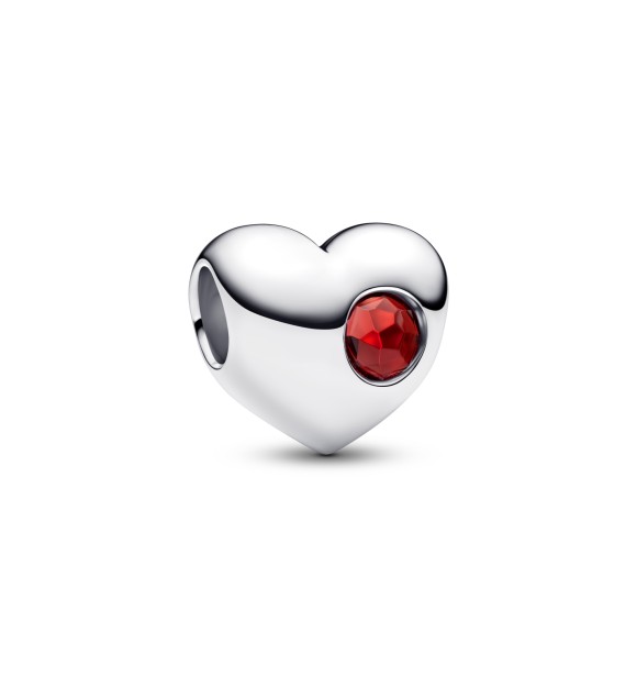 794161C01 Engravable heart sterling silver charm with salsa red crystal