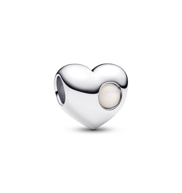 794161C06 Engravable heart sterling silver charm with bioresin man-made mother of pearl