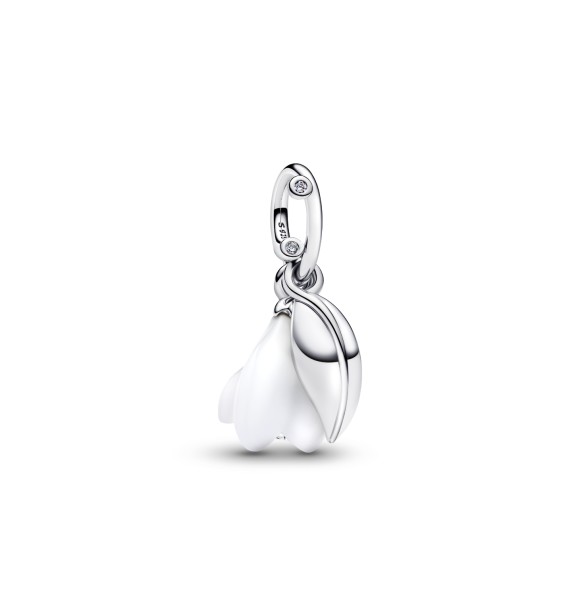 PANDORA 794239C01 Colgante de plata de ley con flor de campanilla de invierno,
 circonitas cúbicas transparentes y cristal de Murano blanco.