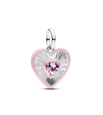 PANDORA 794409C01 Heart sterling silver medallion with orchid pink crystal and pink enamel