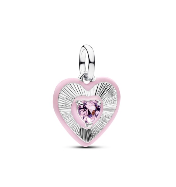 PANDORA 794409C01 Heart sterling silver medallion with orchid pink crystal and pink enamel