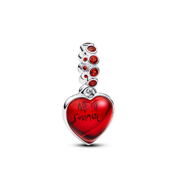 PANDORA 794429C01 Heart sterling silver double dangle with salsa red crystal and red Murano glass