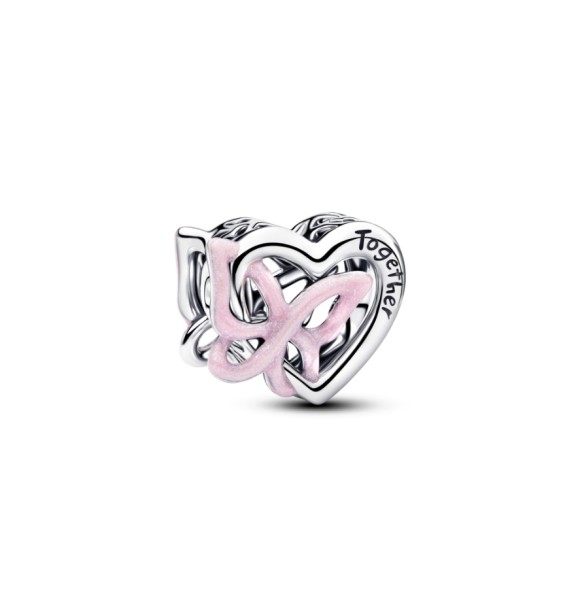 PANDORA 794475C01 Charm de plata de ley con forma de corazón y mariposa con esmalte rosa brillante